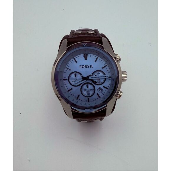 Fossil Mens Brown Leather Cuff Coachman Chronograph Quartz Stainless Steel Watch - Picture 1 of 6